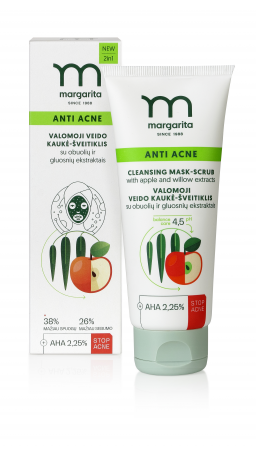 MARGARITA ANTI ACNE Valomoji veido kaukė-šveitiklis su obuolių ir gluosnių ekstraktais 75ml